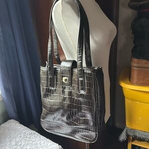 Dark brown crocodile embossed vinyl bag